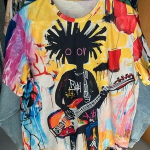 Graphic Guitar Musician T-Shirt in Multicolor
